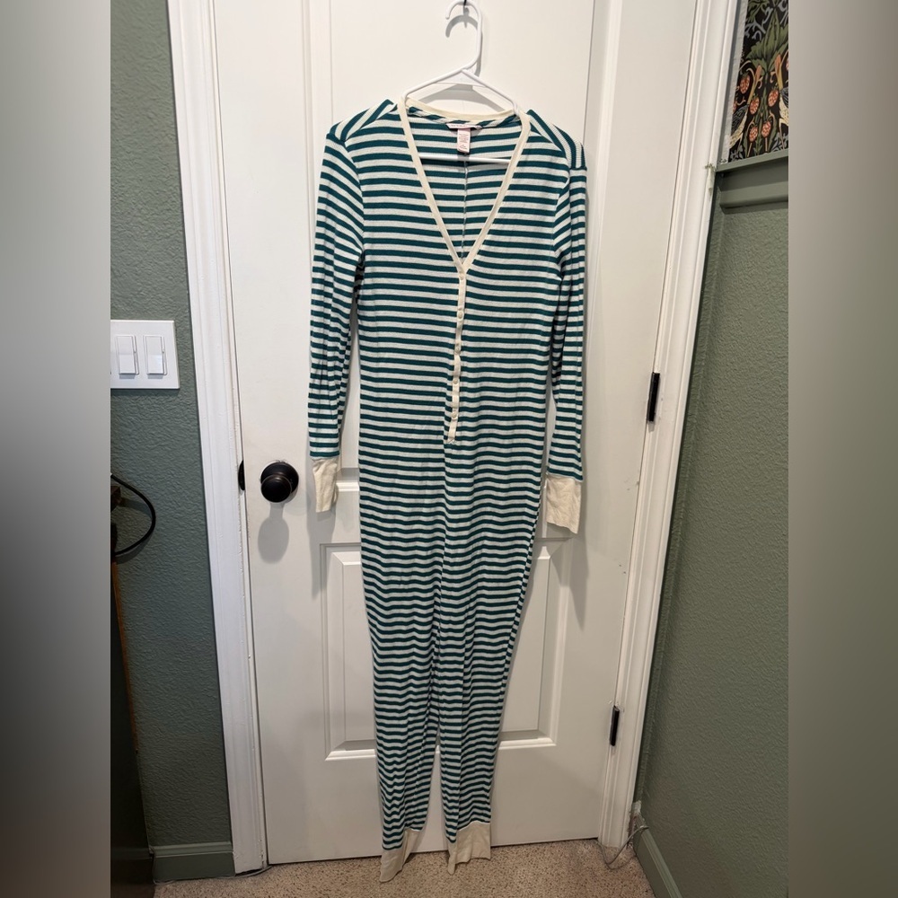 Victoria's Secret Teal and Cream Striped onesie size M